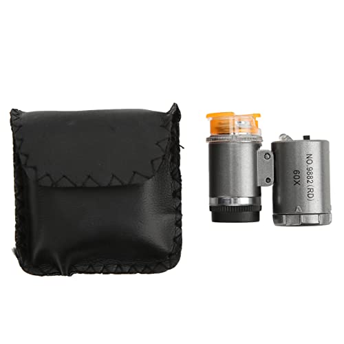 Respicefinem Mini microscopio con aumento de 60x Luz LED Detección de frío y calor para autenticación de dinero Herramienta portátil de imágenes de irradiación amplia (9882 (RD) plata)