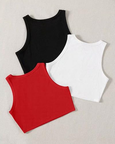 Image of (Pack of 3) Stylish Sleeveless Round Neck Ribbed Tank Tops for Women and Western Crop Top