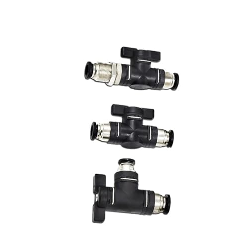 Válvula manual neumática BUL de 12mm con conector rápido en codo negro para tubo de aire 3