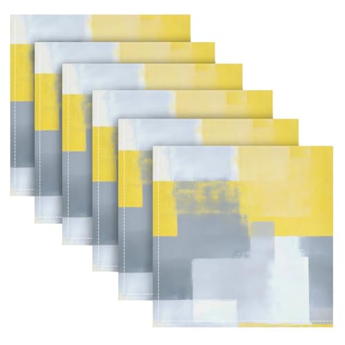 Servilletas de Tela Abstractas de Arte Gris y Amarillo Pack de 6 miniatura 1
