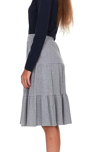 Womens/Teens Ribbed Tiered Midi Skirt with Elastic Waist Knee Length2