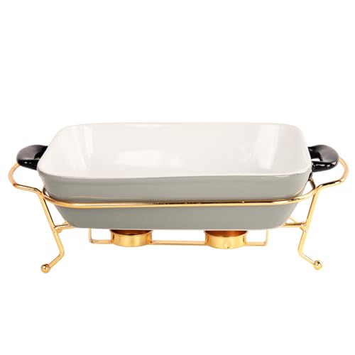 jinsongdafa Ceramic Casserole Dish 1.3 Quart Bakeware with rack, 9 x 6 Lasagna Pan, Buffet, hot pot, Catering Casserole for party, Bakeware With Handle, Microwave, Dishwasher, Oven Safe (Gray with rack)
