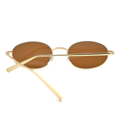 Image of Retro Oval Sunglasses for Women Men Trendy Gold Sun Glasses Vintage Metal Frame Shades