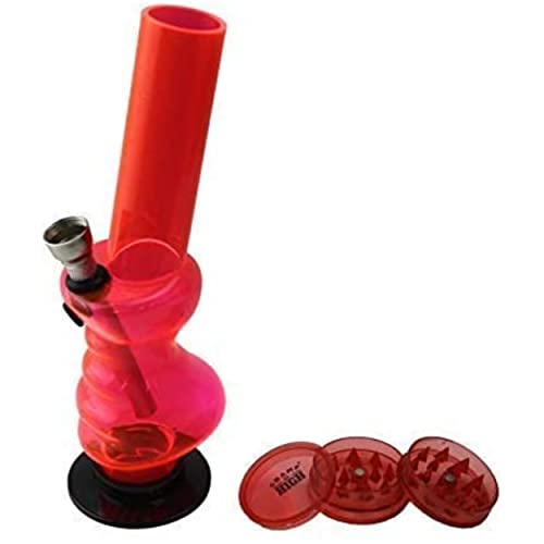 Bundle Bong Et Grinder 1 Bang, Pipe A Eau en Acrylique Rouge 20cm + 1 Grinder Rouge Transparent 3 Pieces Moulin A Epices Fermeture Magnétique 42 mm - Le Bazaar Shop -