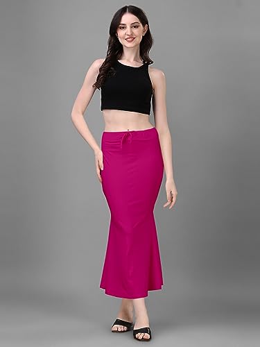 Image of Women's Saree Shapewear Petticoat, Cotton Blend Stretchable Mermaid Skirt, High Waist Tummy Control, Smooth Curve Fit with Adjustable Drawstring