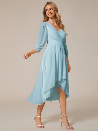 Image of Ever-Pretty Women's Chiffon V Neck Long Sleeves A-Line Midi Length Wedding Guest Dress Cocktail Party Formal Dresses 01926