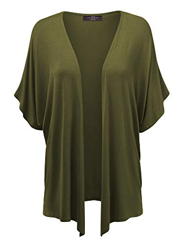 MBJ Women's Kimono Style Short Sleeve Dolman Cardigan – Lightweight Open Front Summer Cover-Up XXXL Olive