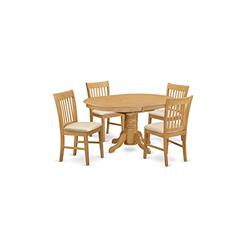 East West Furniture Avno5-Oak-C Dining Set, Linen Fabric Seat #TOP1