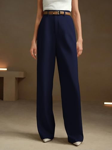 Image of KERI PERRY Trousers for Woman Pants Women's Formal Office Korean | Black Beige Track Pant | Straight | Cotton Spandex Stretchable Trouser | High-Waisted Bottom Wear