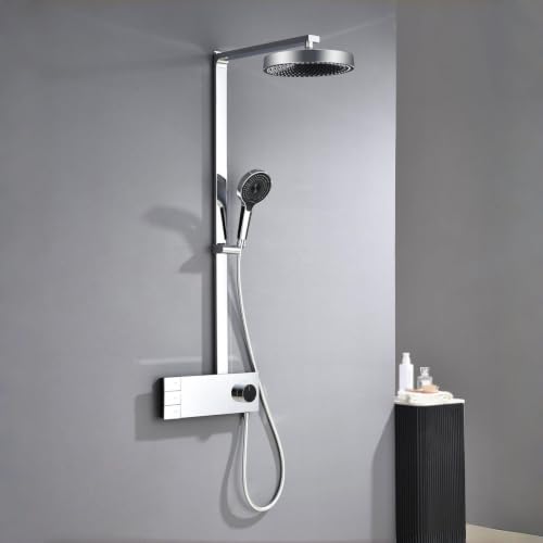 BiaoTeng Columna de Ducha 4 Modos, Pared agua Fría y Caliente en Laton Set de Ducha Completo con Grifo Cascada Cromado