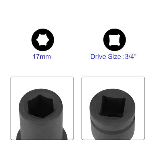 Unifizz 3/4 Inch Drive - 17mm Deep Impact Socket with 6 Point Design, Heat-Treated Cr-V Steel 78mm Length, Metric Sizes - Image 3