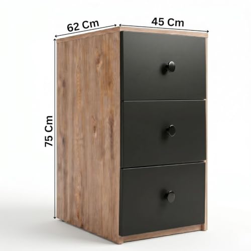 Image of FFO Wooden Filing Cabinet with 3 Drawers, Office File Storage Cabinet, Compact Document Organizer for Home Office, Study Room & Bedroom, Oak & Black (DIY).