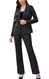 Women's 2 Piece Suits Business Casual Outfits Long Sleeve Solid Pantsuits Professional Office Work Sets Dark Grey