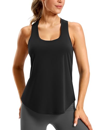 SANTINY Womens Racerback Workout Tops Lightweight Gym Yoga Tennis Sleeveless Shirts Scoop Neck Running Athletic Tank Tops (Black_L)