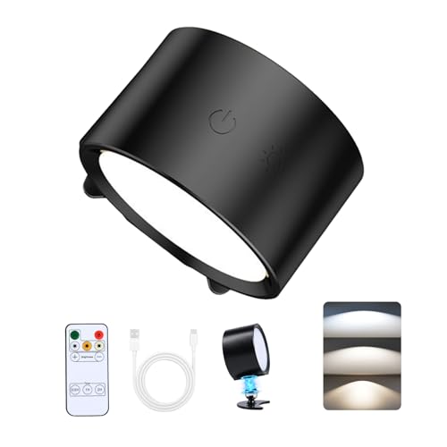 LED Applique da Parete Interno, Applique Ricaricabili, Illuminazione su Entrambi i Lati, 3 Temperature di Colore, Telecomando e Comando Touch, Senza Fili Dimmerabile con Rotazione a 360° e Timer
