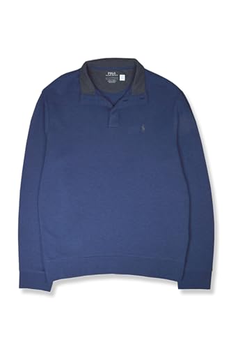 POLO RALPH LAUREN Men's Contrast Collar Soft Jersey Cotton Half Button Up Pullover Sweater, (Heather Navy, Medium)2