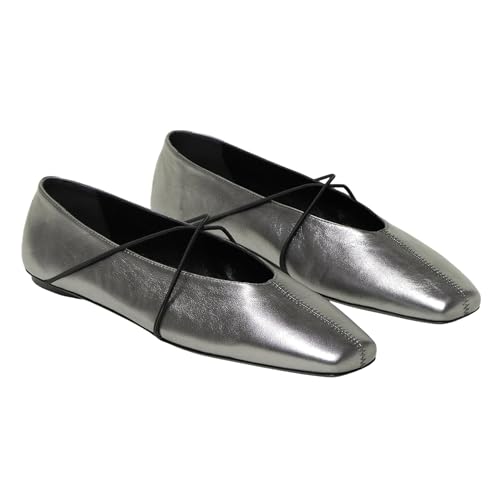 Criss Cross Strap Ballet Flats for Women Square Toe Mary Jane Flats Shoes Comfortable Slip On Ballerina Shoes