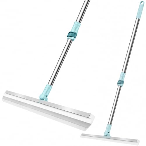 Image of Floor Wiper with Silicone Blade, Magic Broom Water Squeegee, 180 Swivel Head with Adjustable Long Handle for Bathroom, Tiles, Marble, Glass, Balcony & Floor Cleaning, Sage Green