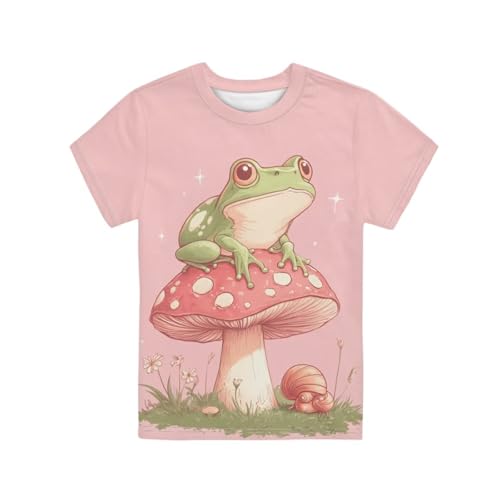 Mushroom Frog Tee Shirts for Girls T Shirts Size 14-16 Years for Kids Crewneck Summer Tops Running Clothing Short Sleeve Casual Outfits Athletic Sportswear