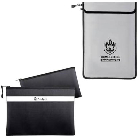 Andyer 2 Pack Fireproof Money Bag Black & Fireproof Document Bag with 2 Pockets Grey Bundle Cover