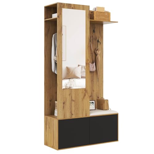 Aceinheu Garderobenset 100x191cm, Flurgarderobe mit Spiegel, Schuhschrank &...