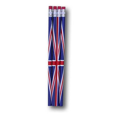 Union Jack Lead Pencils With Erasers (PACK OF 4 - LOOSE) Party Bag Toys