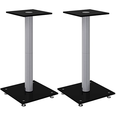 vidaXL Aluminium and Glass Speaker Stands with Wire Management Cover
