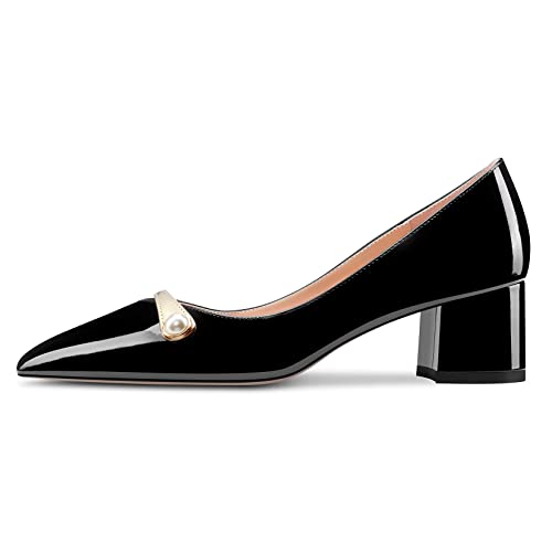 Castamere Women Chunky Block Mid Heel Pointed Toe Slip-on Patchwork Pumps Wedding Office 2.0 Inches Heels2