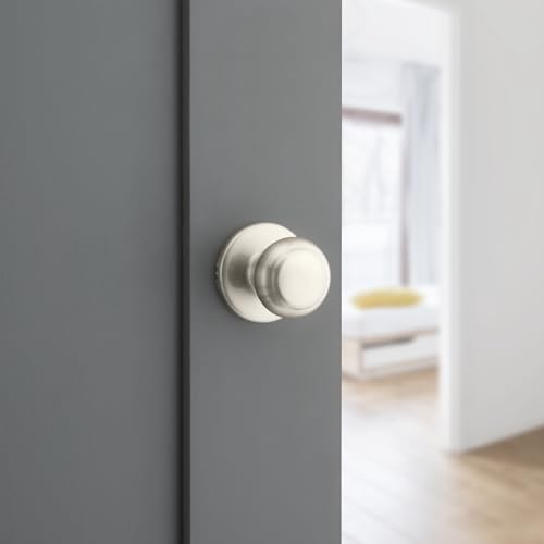 Image of Kwikset Cove Interior Passage Door Knob, Handle For Closet and Hallway Doors, Non-Locking Doorknob in Satin Nickel, with Microban Protection