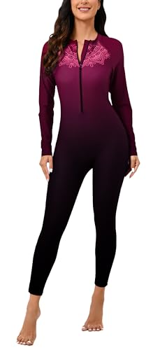 Halcurt Women's Full Body Rash Guard One Piece Front Zip Swimsuit Long Sleeve UPF 50 Bathing Suit