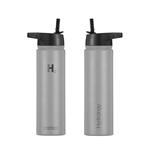 H2 Hydrology Water Bottle - 18 Oz, 22 Oz, 32 Oz, 40 Oz, Or 64 Oz With 3 Lids Double Wall Vacuum Insulated Stainless Steel Wide Mouth Sports Hot & Cold Thermos (22 Oz, Graphite) #TOP2