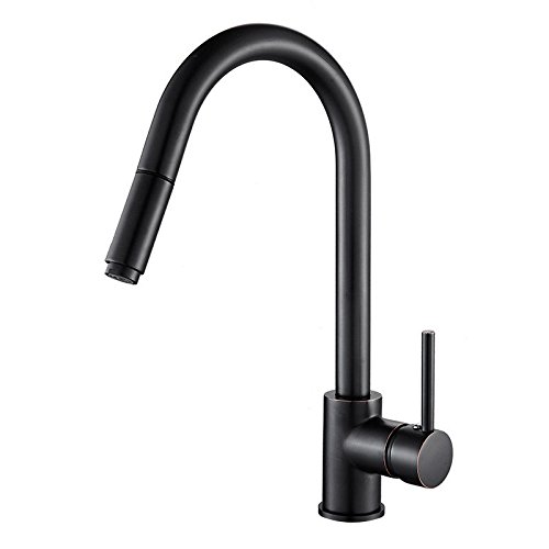 Mitigeur de cuisine rotatif 360 avec douchette extractible pour évier noir brossé