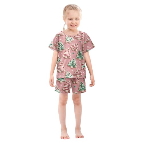 Pajama Short Sets Christmas Tree Cookies Pattern Soft Cotton Summer Sleepwear 2 Piece PJS Size 5-14T4