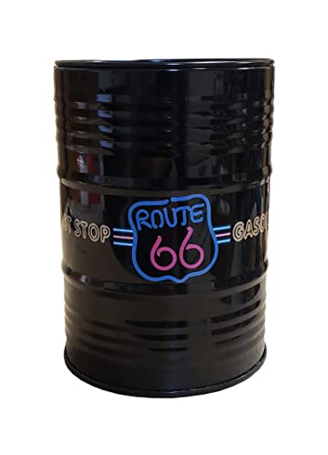 Les collections rétro Tirelire Forme FUT D'huile Route 66 Last Stop Gasoline, Noir, 12X8,5cm, (BF6066F)