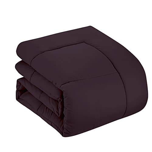 Sweet Home Collection 7 Piece Comforter Set Bag Solid Color All Season Soft Down Alternative Blanket & Luxurious Microfiber Bed Sheets, Purple, Queen