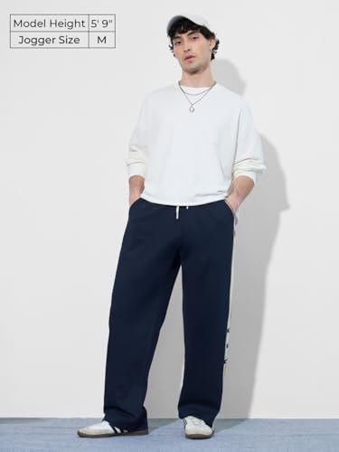 Image of The Souled Store Indigo Men and Boys Drawstringed Solid Cotton Baggy Fit Oversized Joggers
