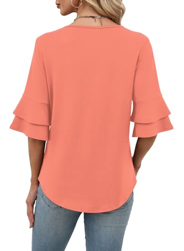 Image of OFEEFAN Spring Tops for Women Boho Shirts Fashion Clothing Cute 3 /4 Length Sleeve Blouses Dressy Casual Summer Outfits
