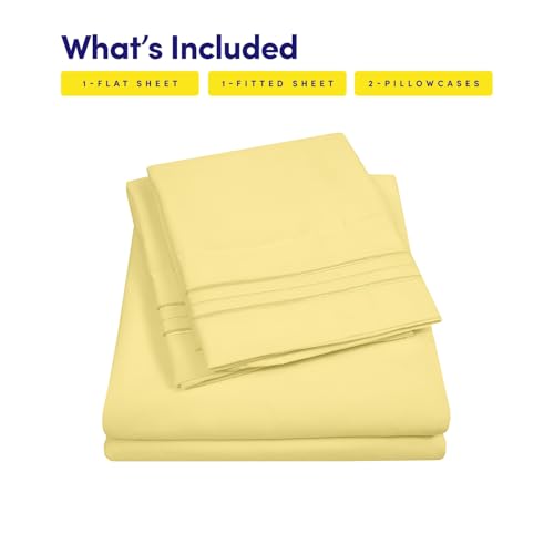 Image of 1500 Supreme Collection California King Sheet Sets Pale Yellow - Luxury Hotel Bed Sheets and Pillowcase Set for Cal King Mattress - Extra Soft, Elastic Corner Straps, Deep Pocket Sheets Pale Yellow