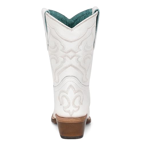 Corral Ladies Ld White Embroidery Ankle Boot, Snip Toe, Leather Sole, 7" Shaft, Cowhide Leather, Western Ankle Boot, White Z5071 Size4