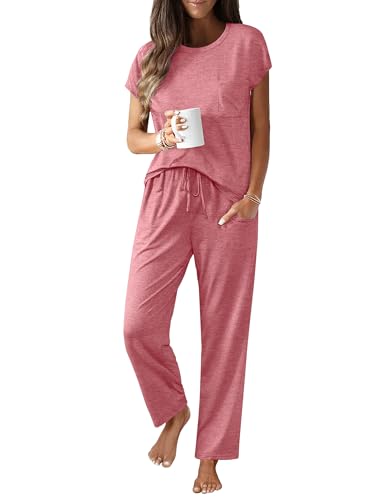Image of Ekouaer Womens Pajama Sets Cap Sleeve Sleepwear Tops and Long Pants Comfy Pjs 2 Piece Lounge Set with Pockets S-XXL