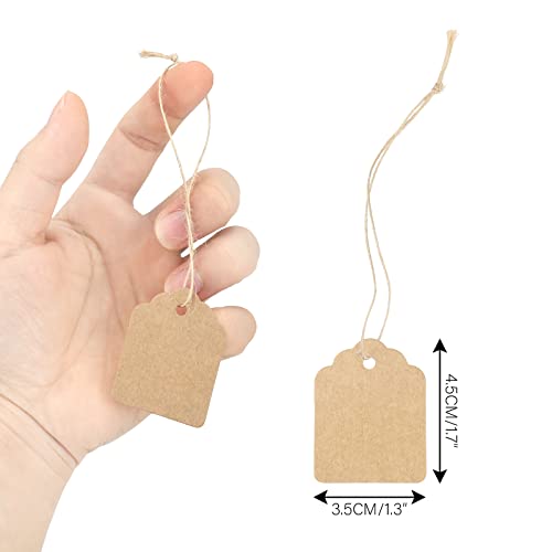 500Pcs Price Tags with String Attached, Kraft Paper Hang Tags, Price Labels Display Tags with String, Marking Strung Tags Writable Tags, Display Label for Product Jewelry Clothing Tags(1.4" x 1.8")
