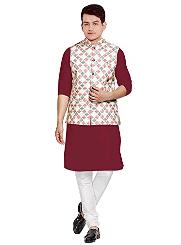 Image of OS MEN'S 3 PCS COMBO SET | KURTA + PYJAMA + NERHU JACKETS|COTTON KURTA PYAJAMS | SARTIN NERHU JACKET| SIZE M TO 2XL|