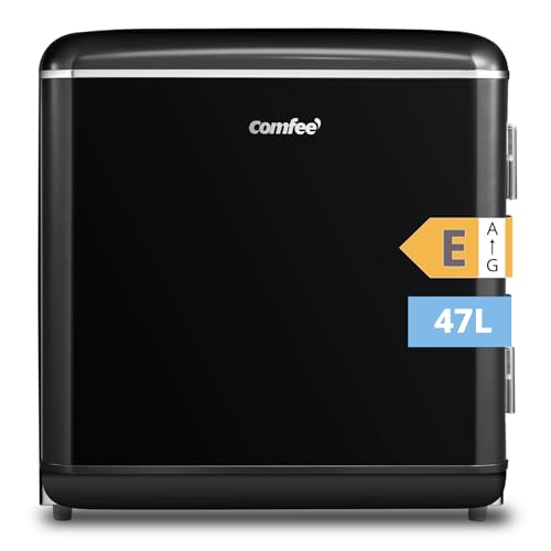 Comfee' RCD50BL2EURT(E) Mini Réfrigérateur Monoporte, 47L, Design Rétro, avec Compartiment Réfrigérant, Thermostats Réglables, Faible Bruit, Adapté à la Maison et au Bureau, Noir