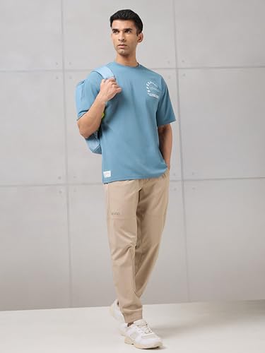 Image of TECHNOSPORT Men's Relaxed Fit Textured Crew Neck Short Sleeve Active Out T-Shirt with UPF50+, Techno Dry for Sports, Gym & Regular Use
