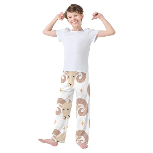 Ram with Horn Boys Pants Boys Athletic Pants Long Pant for Boywith Pockets Wide-Leg Size 6-14Y3