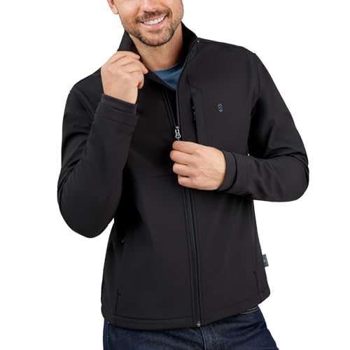 Free Country Men's Softshell Jacket Water & Wind Resistant Insulated Warm Lined Fleece Rain Hiking Outdoor Jacket for Men-Lanier-Jet Black-Size L