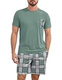 Atforna Pajamas Set for Men Plaid Short Sleeve and Pajama Shorts Sets with Pocket Cotton 2 Piece Pj Set Lounge...