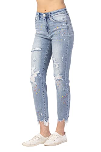 Judy Blue Women's High-Rise Destroyed Confetti Paint Splatter Boyfriend Jeans2