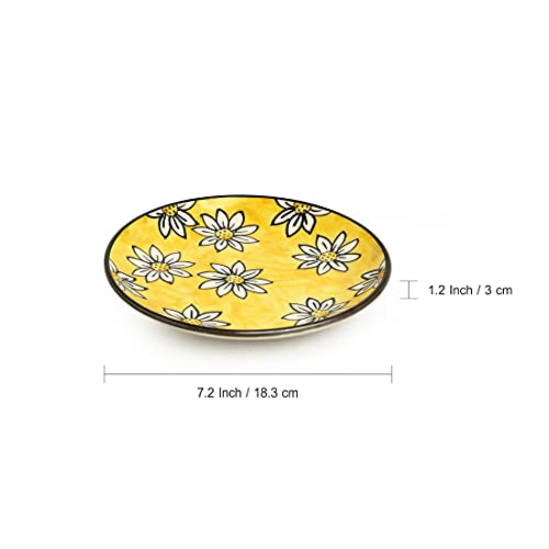 Image of ExclusiveLane 'Californian Sunflowers' Handpainted Small Ceramic Plates Set Ceramic Quarter Plates Side Plates for Snacks Plates (Set of 4, 7 Inches, Dishwasher & Microwave Safe)