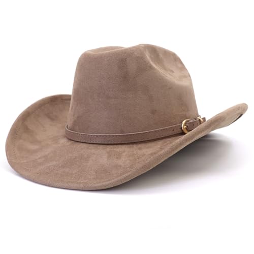 Image of Cowboy Hat Cowgirl Hat Men's & Women's Wide Brim Felt Fedora Hat with Buckle Belt Western Cowboy Hat for Women